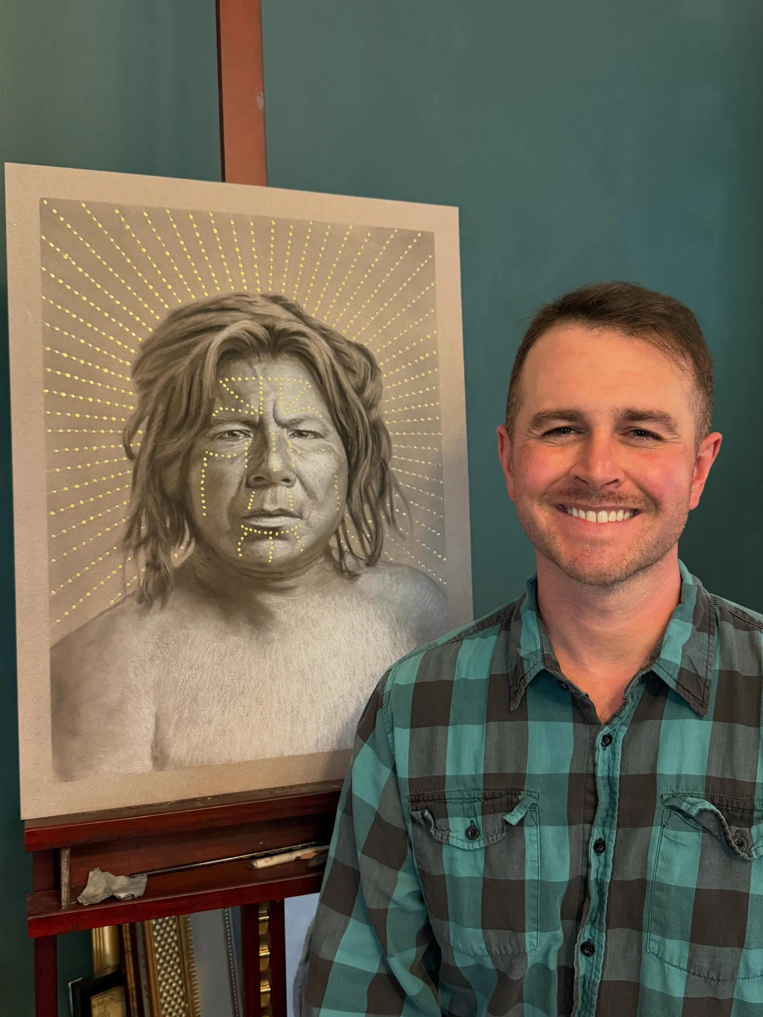 This drawing with gold leaf is based on a photograph from the 1880s by Francis Albert Hartwell. He was a prominent pioneer photographer known for documenting the early history of the Phoenix, Arizona territory. Some of his photographs are really incr