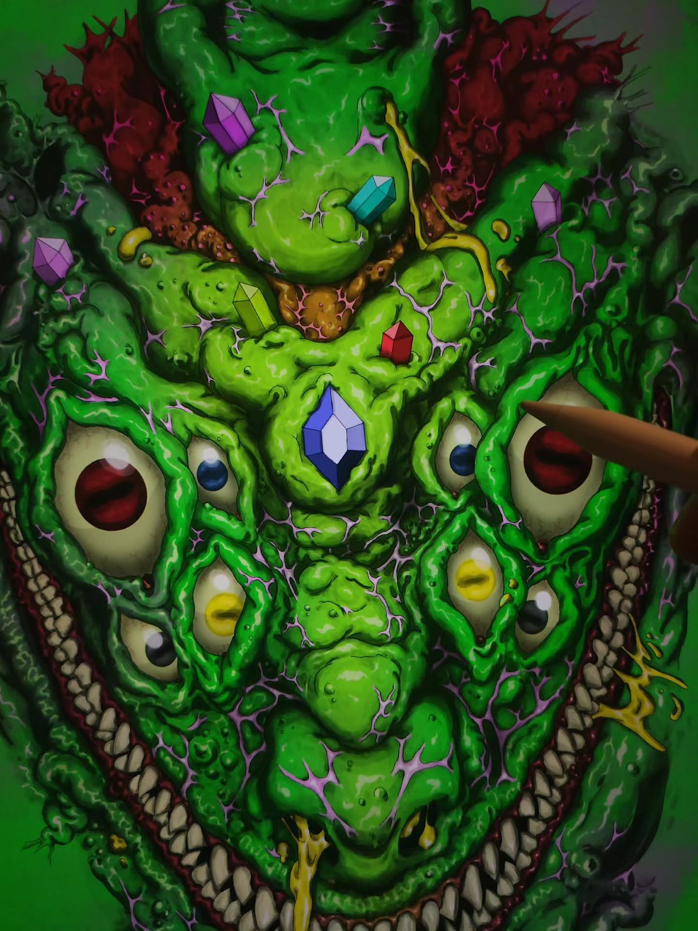 Slowly coming together. (Almost 20 hours later 😂) Seeing Kaiju up close! What power do these gems hold?! #WIP S2R1 is literally a week or so away. 🫪 What do you think of the new art?