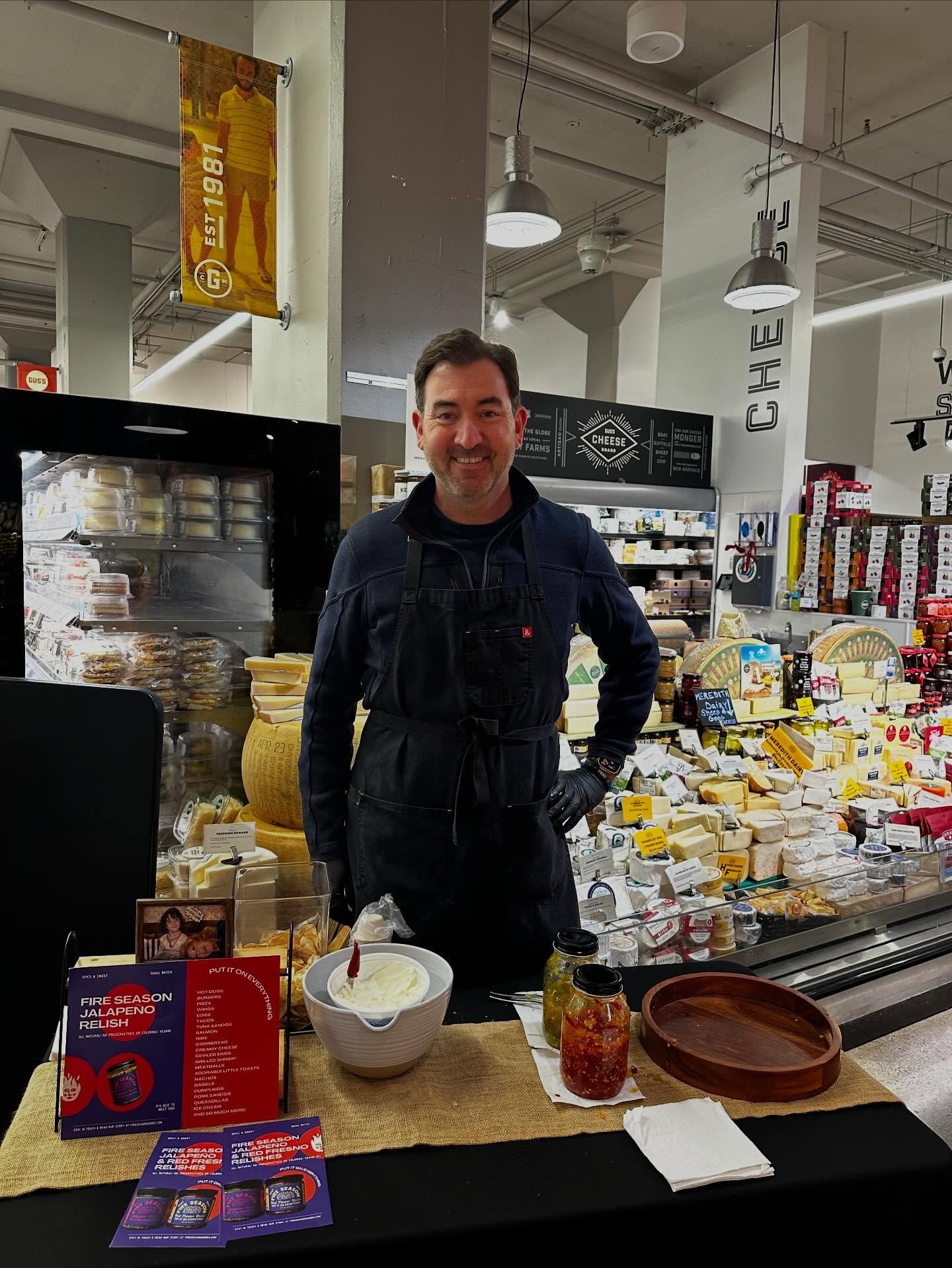 King of the demo 👑 @gussmarket thank you showing up and selling us out! What a lovely crew at Harrison St. We&rsquo;re proud to be a part of it. @fire_season_goods sweet and spicy jalape&ntilde;o and red fresno relishes are on shelves now!
