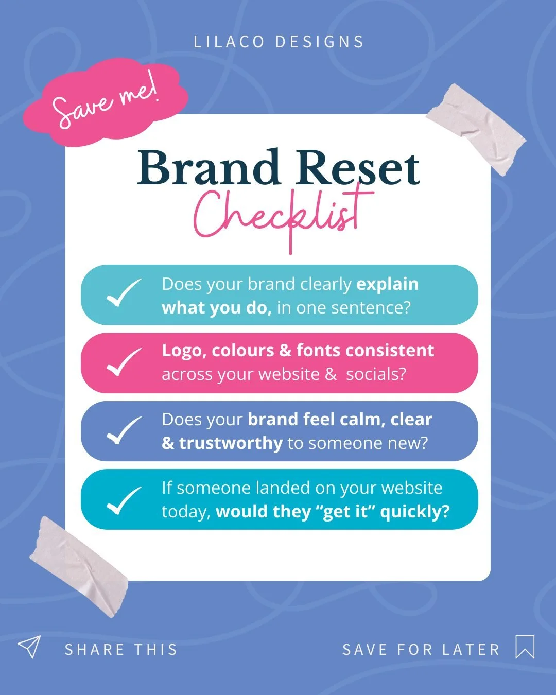 🎯 Quick Brand Check: Small tips, big impact!

Consistency = confidence. Here&rsquo;s a tiny checklist to keep your brand on track without overwhelm:

✔ Can someone tell what you do in one sentence?
✔ Are your logo, colours &amp; fonts consistent eve
