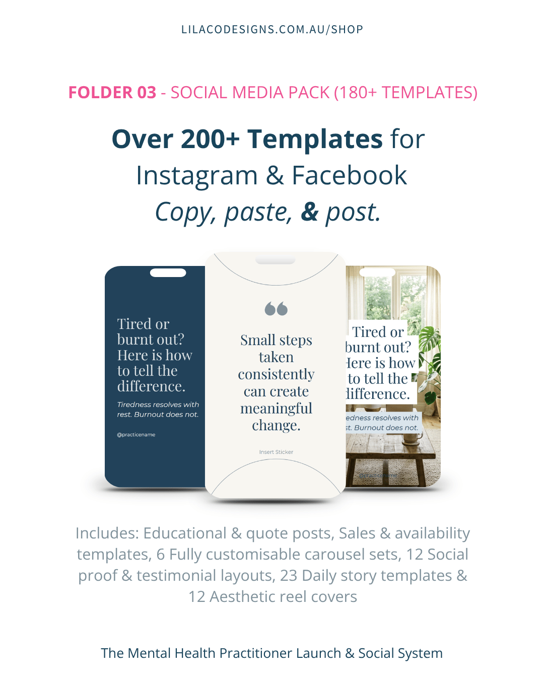 The Mental Health Launch & Social System, Folder 3 Social Media Pack 200+ Templates