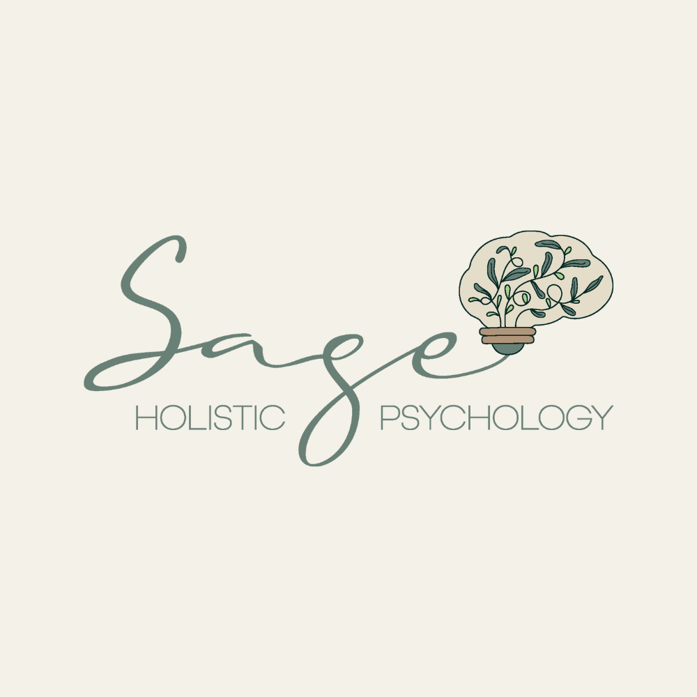 Sage Holistic Psychology logo with hand-drawn sage leaves forming a brain