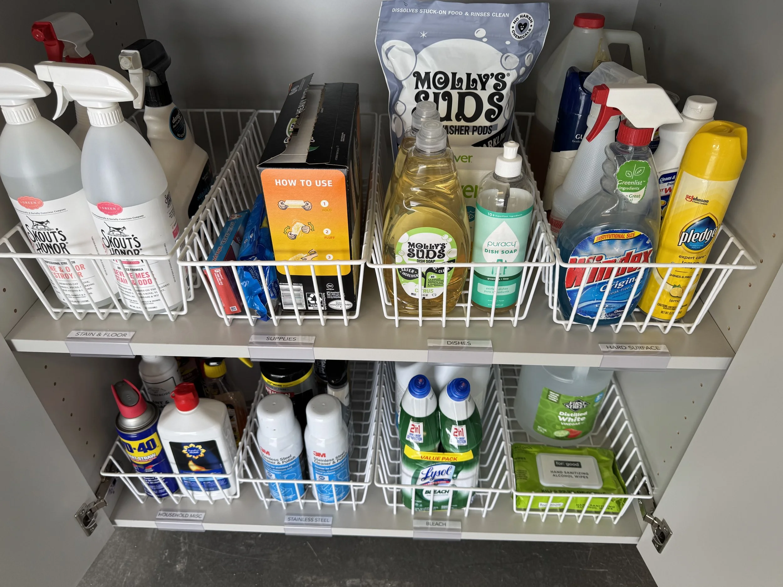 garage back stock cleaning supplies