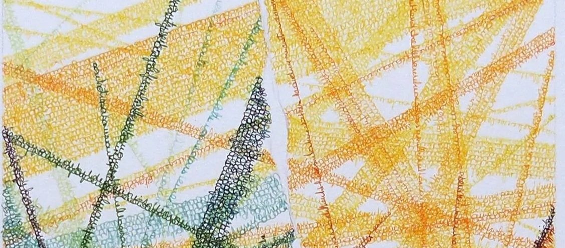 Green and Yellow art with written word.