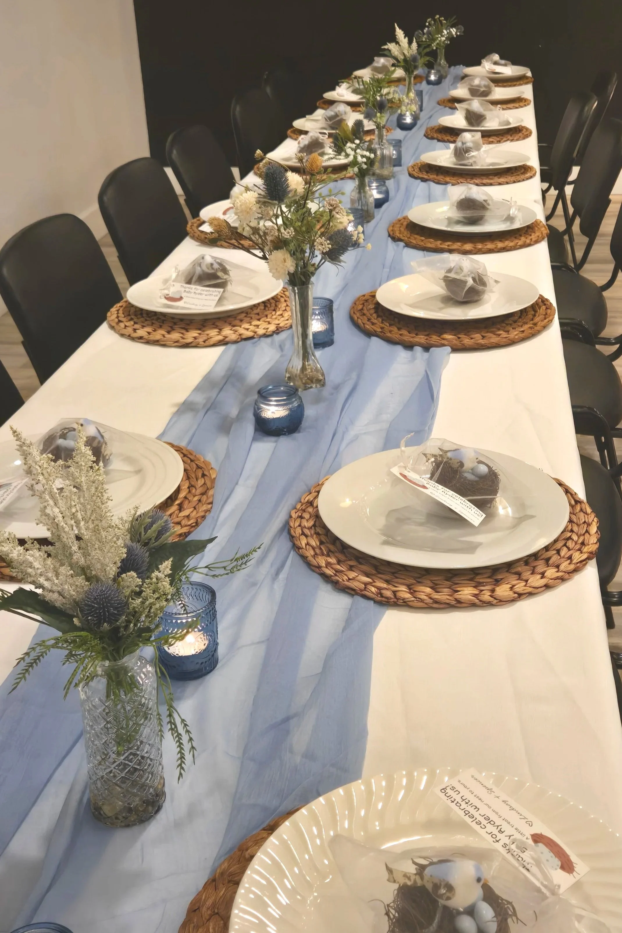Blue décor for baby shower at Oasis Collective in Sarasota, FL