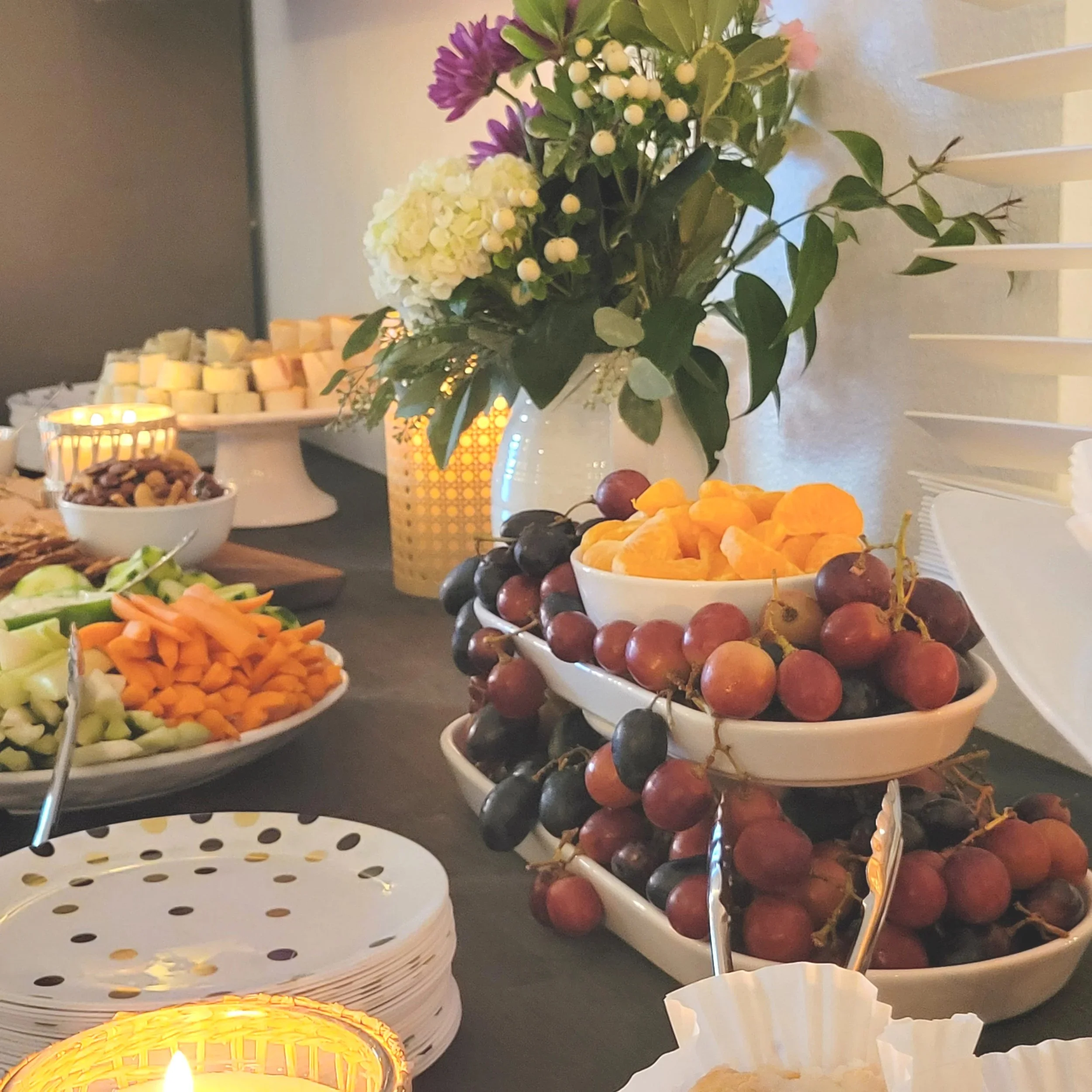 Food display for a baby shower at Oasis Collective Venue in Sarasota, FL