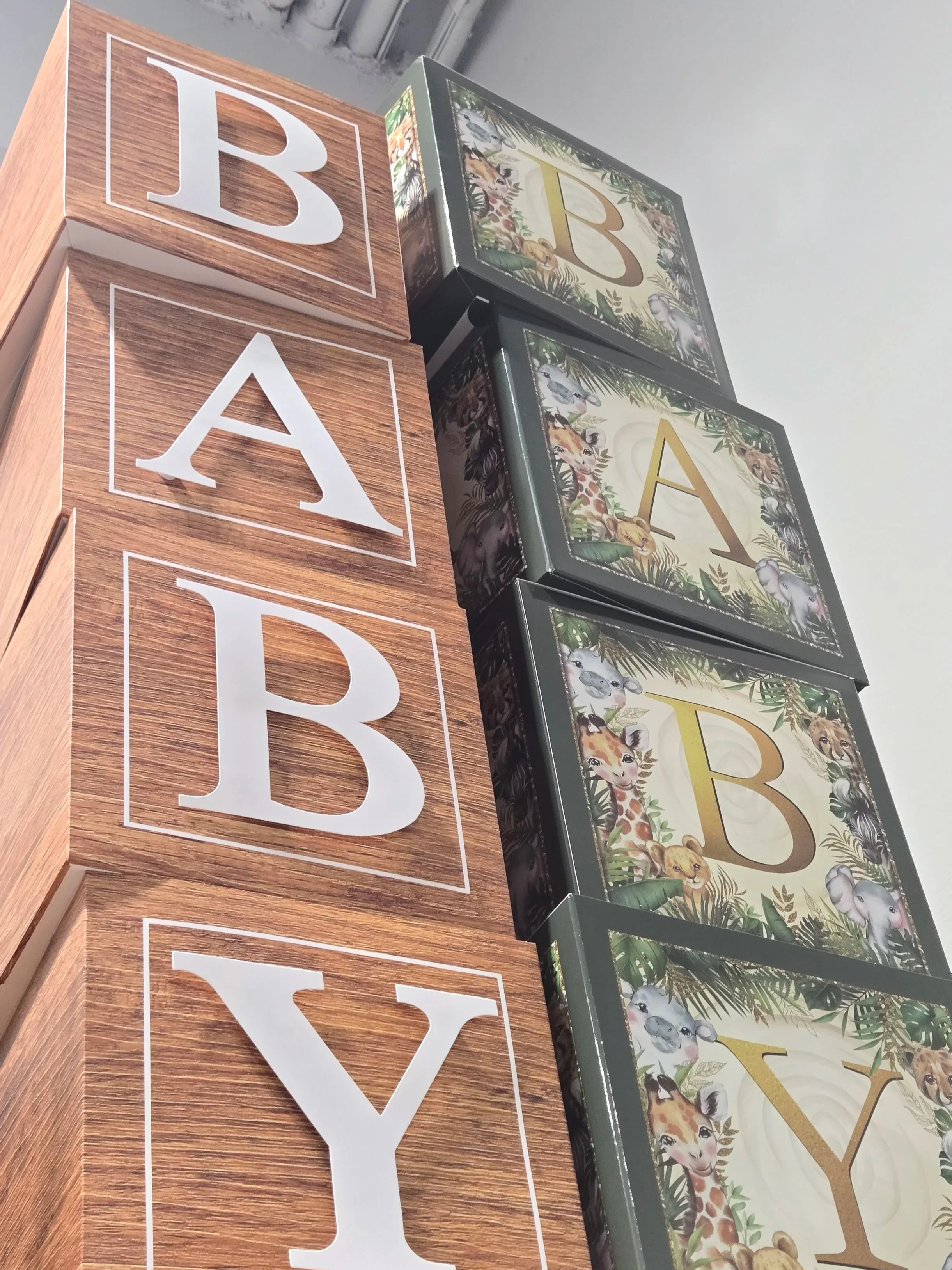 BABY blocks at our venue in Sarasota, FL.  Oasis Events Collective, intimate, cozy space for baby shower, bridal shower, birthday party, gender reveal. Near Bradenton, Lakewood Ranch, Palmetto