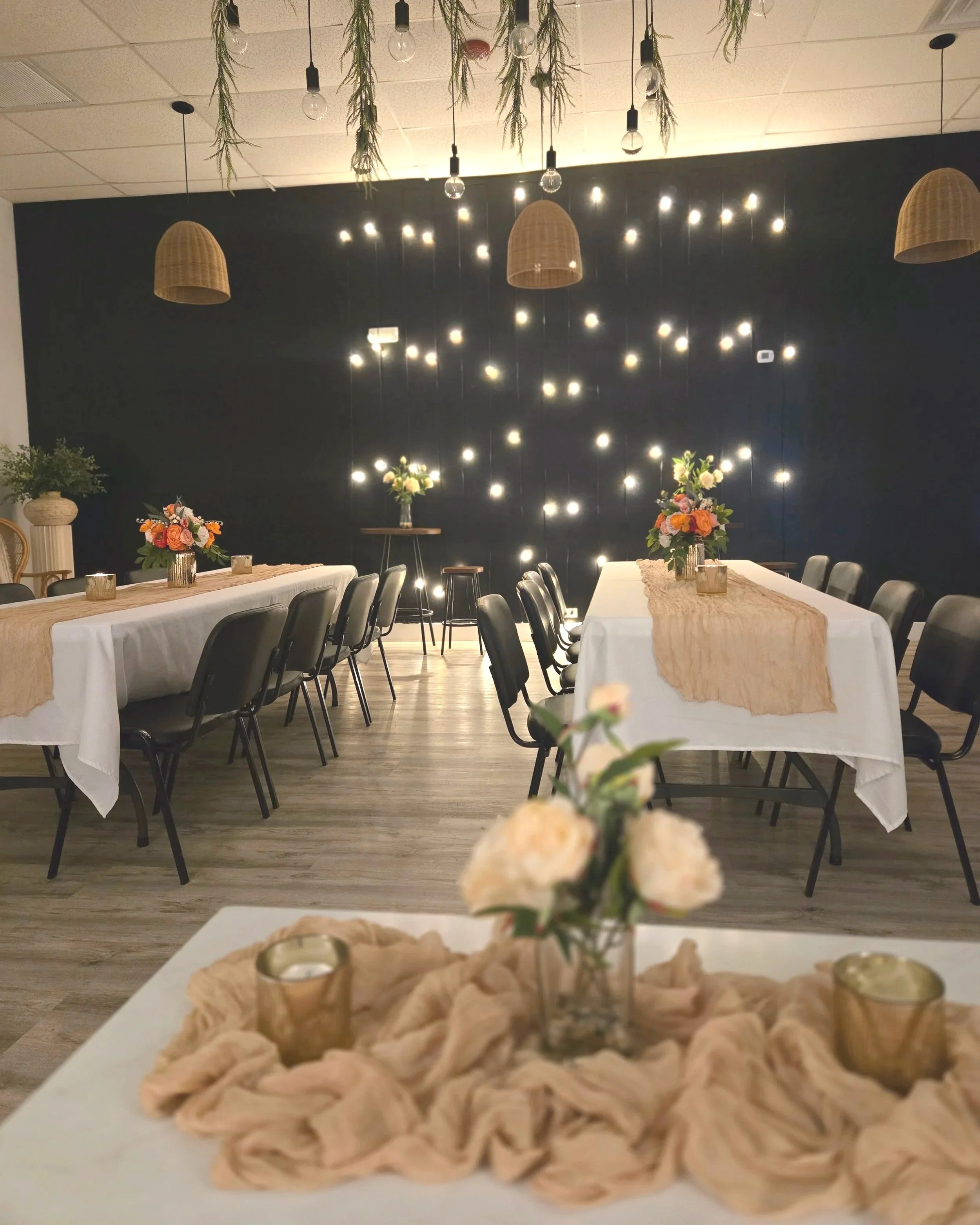Tables and chairs are included in the price at Oasis Events Collective.  We are an event venue in Sarasota Florida.  Perfect rental space for bridal showers, baby showers, end- of- life celebrations and birthday parties.  Serving Myakka City, Bradent