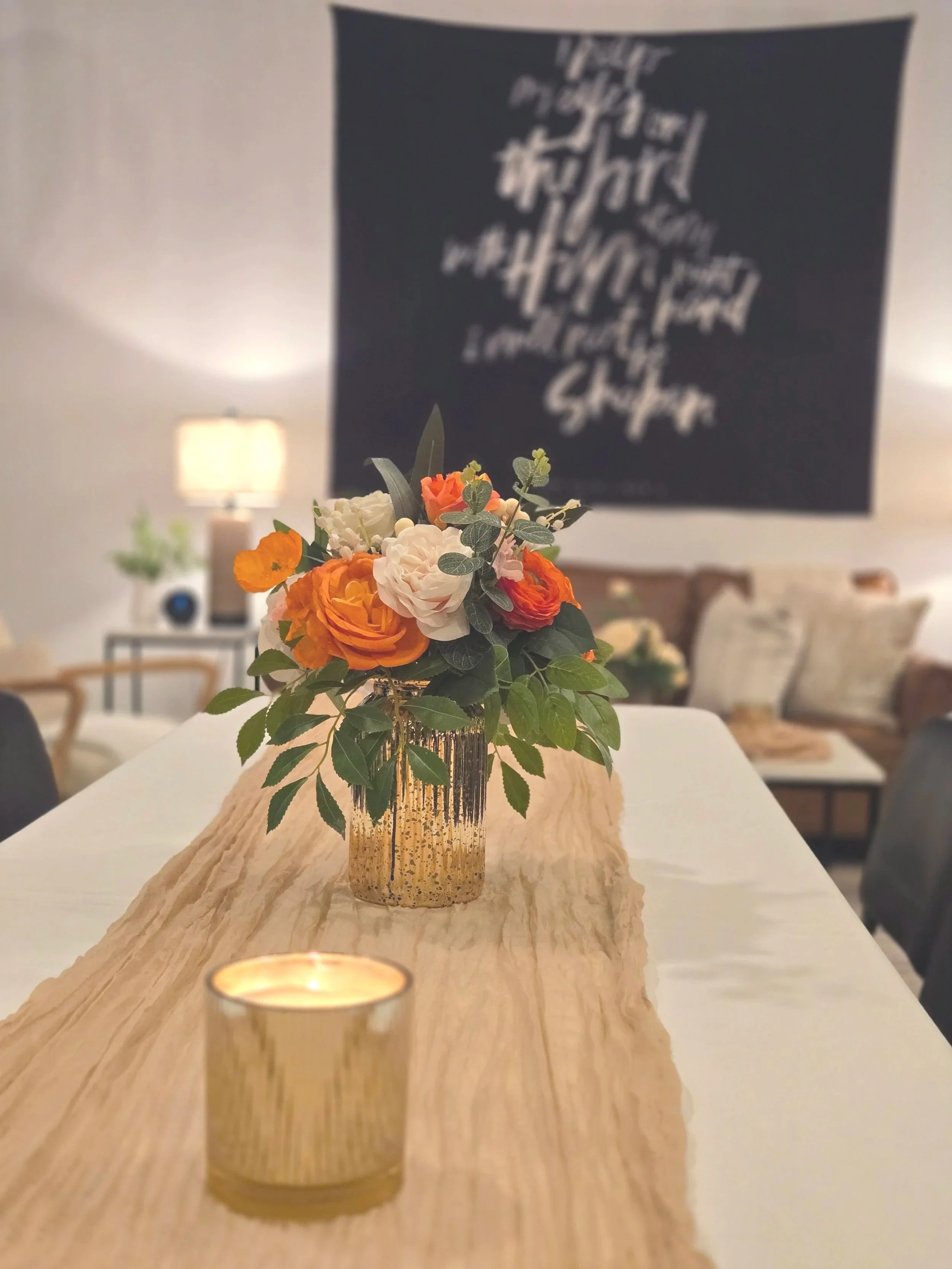 Table setting at Oasis Events Collective in Sarasota Florida, a small event venue.  Perfect for baby showers, bridal showers and worship nights.  Near Lakewood Ranch, Myakka City and Venice.