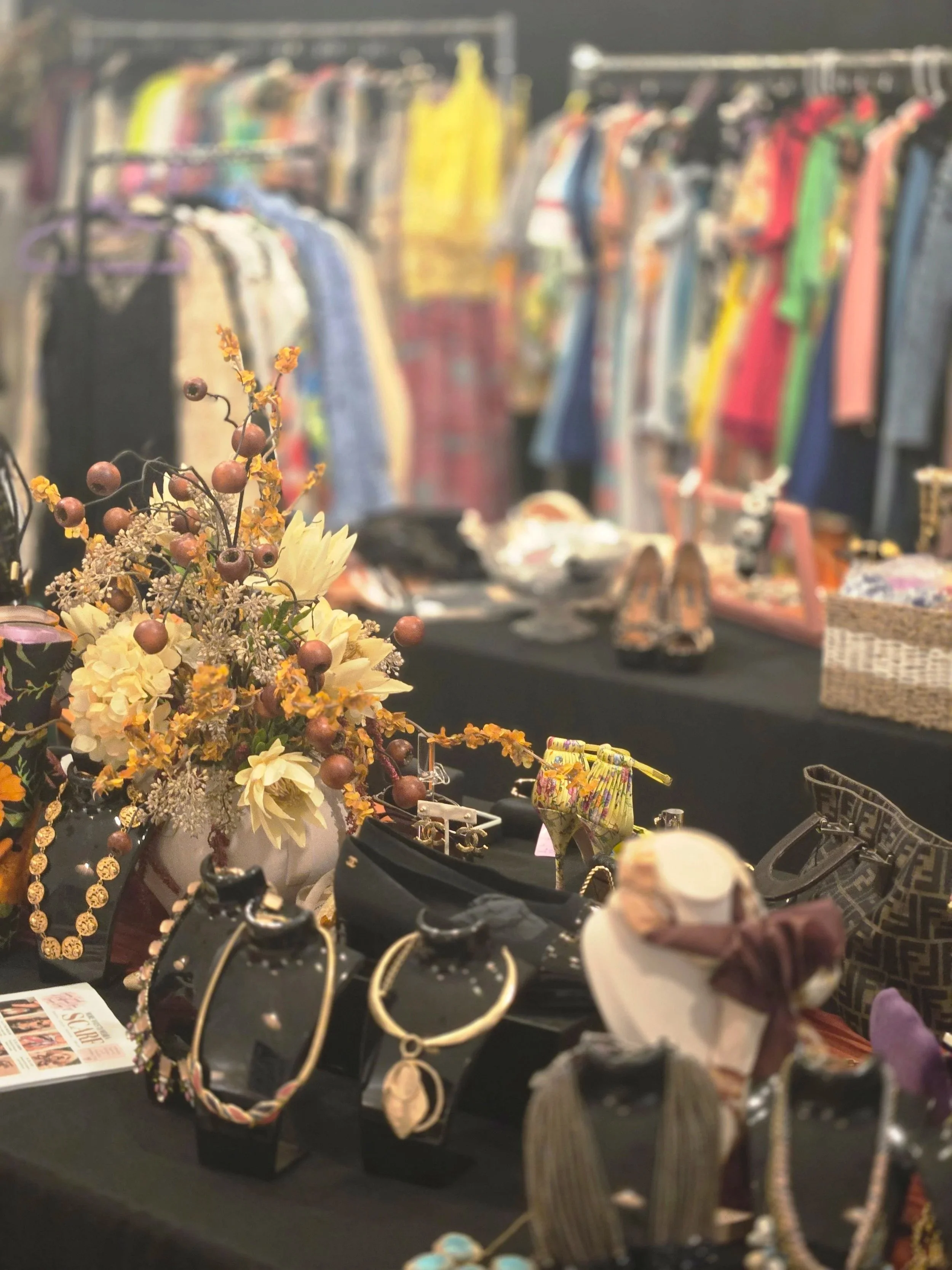 Clothing and Accessories displayed at a pop-up shop at Oasis Events Collective in Sarasota, Florida