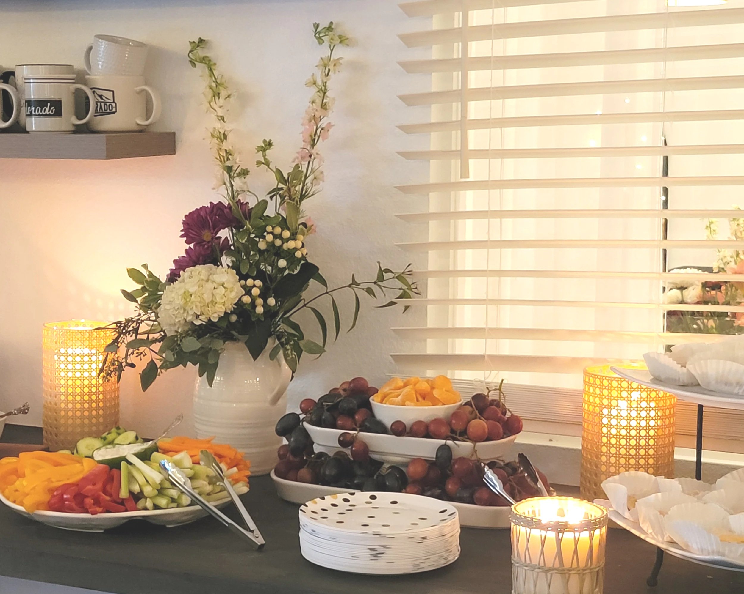 Fruit and vegetable trays at Oasis Events Collective in Sarasota FL.  A cozy, intimate venue for events for up to 40 people near Lakewood Ranch, Bradenton and Myakka City, FL.