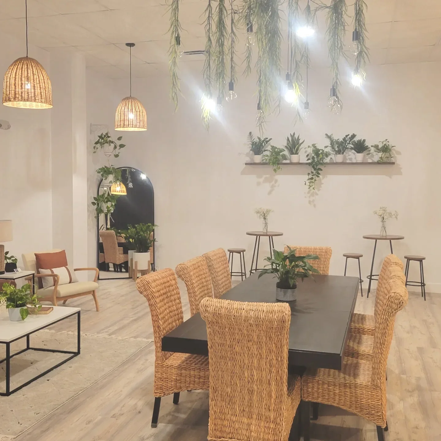 Table and chairs set up at Oasis Events Collective in Sarasota, FL.  Our event venue is perfect for baby showers, bridal showers, grad parties and more.  Located near Lakewood Ranch, Bradenton and Myakka City.