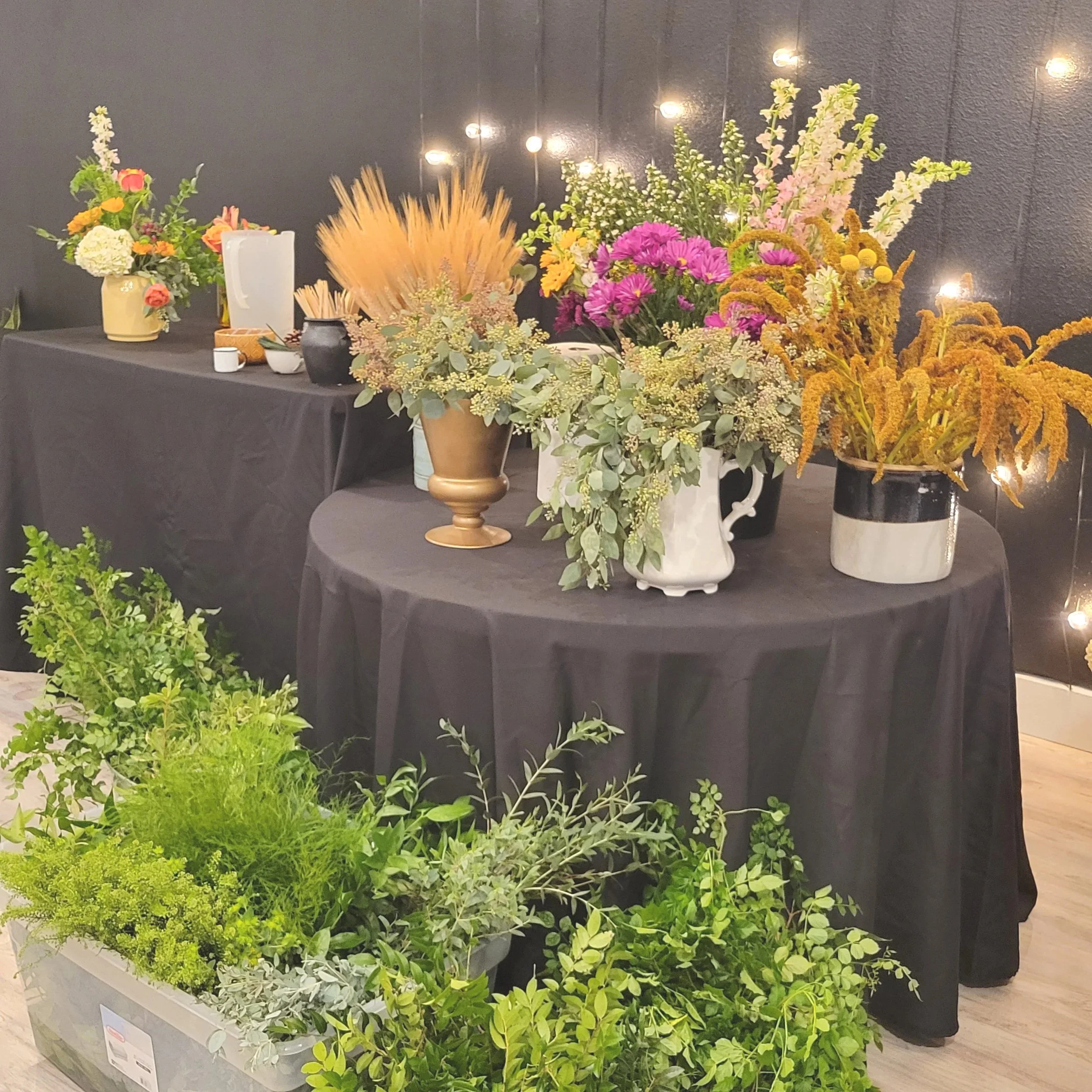 Flower bar at Oasis Events Collective in Sarasota, Florida.  Our venue is a cozy event space for your bridal shower, baby shower, or birthday party.  Serving Lakewood Ranch, Ellenton, and Bradenton.