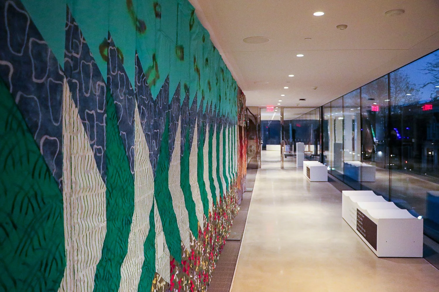 Installation view of Reverberations (left) by Brooke Erin Goldstein and the dead teach me how to die by letting me wildly live (right) by Laura Brown-Lavoie. photo credit: Peter Chenot