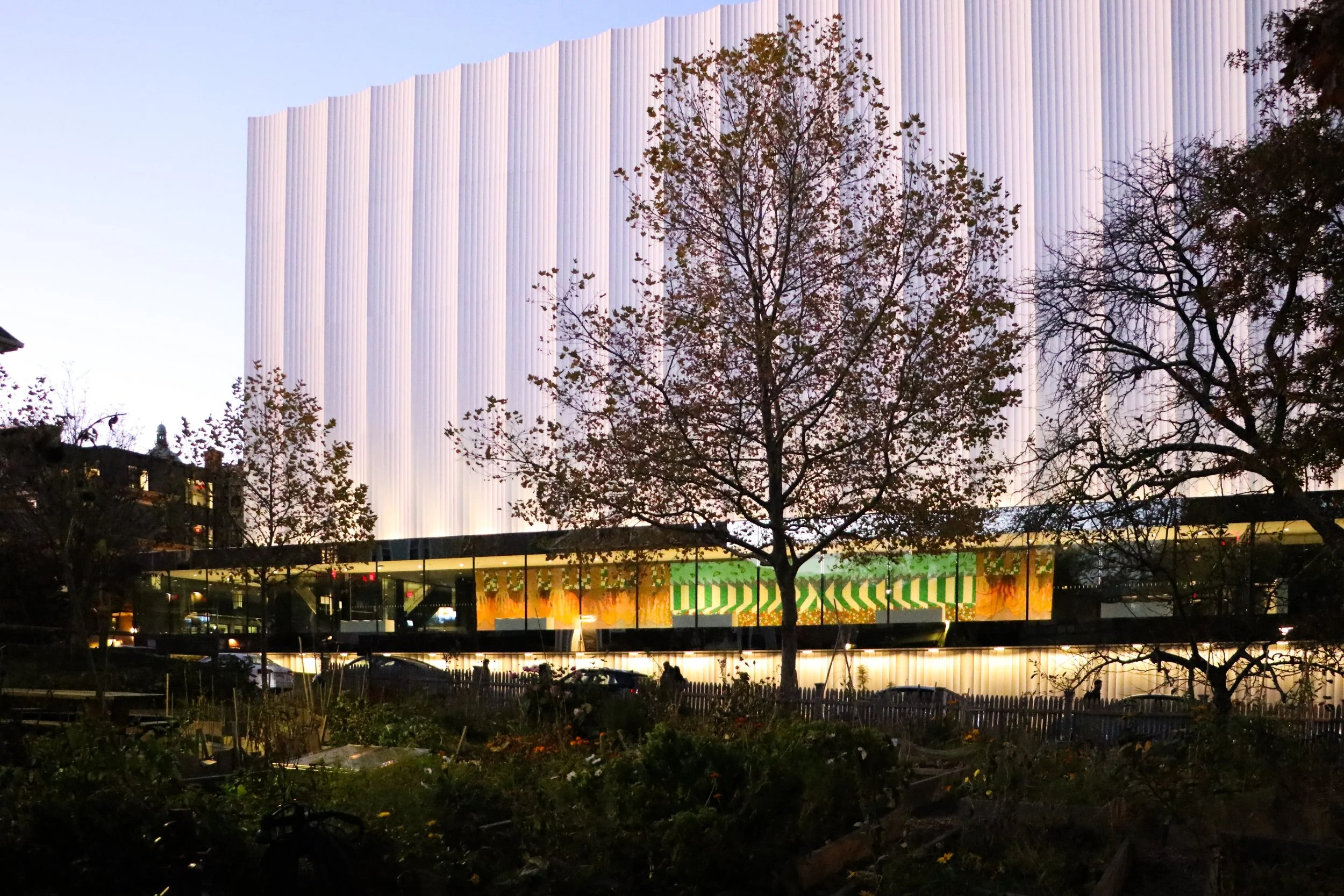 Street view of Reverberations (2022) by Brooke Erin Goldstein installed in the dead teach me how to die by letting me wildly live. photo credit: Peter Chenot