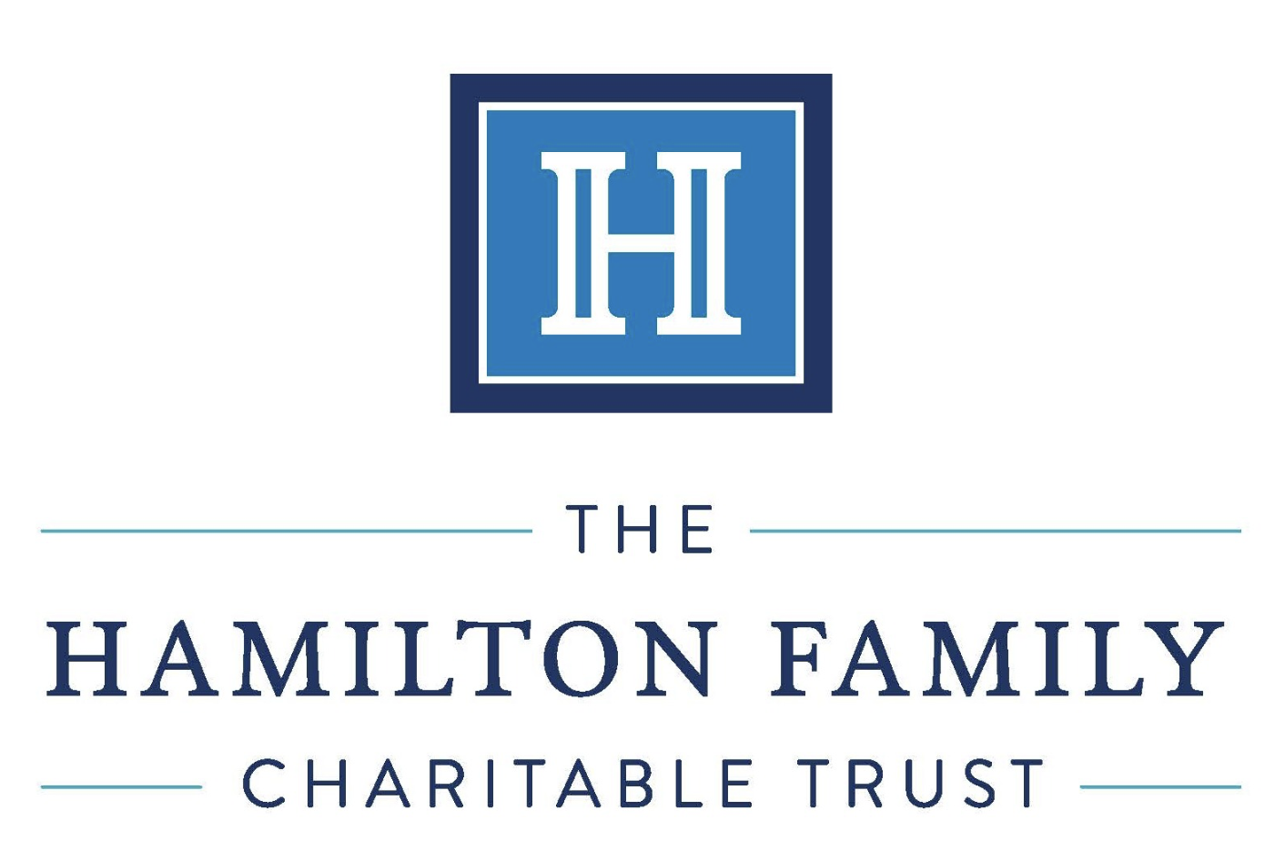 Logo of The Hamilton Family Charitable Trust with a stylized "H" in a blue square.