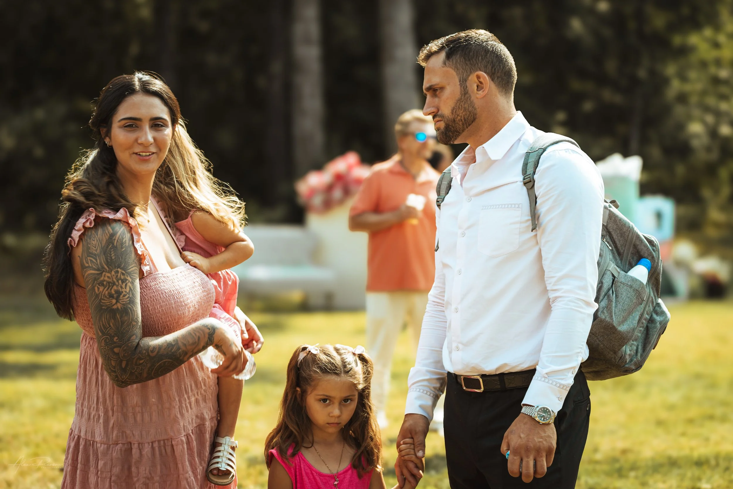 a family walking around during a wedding in Olympia, wa