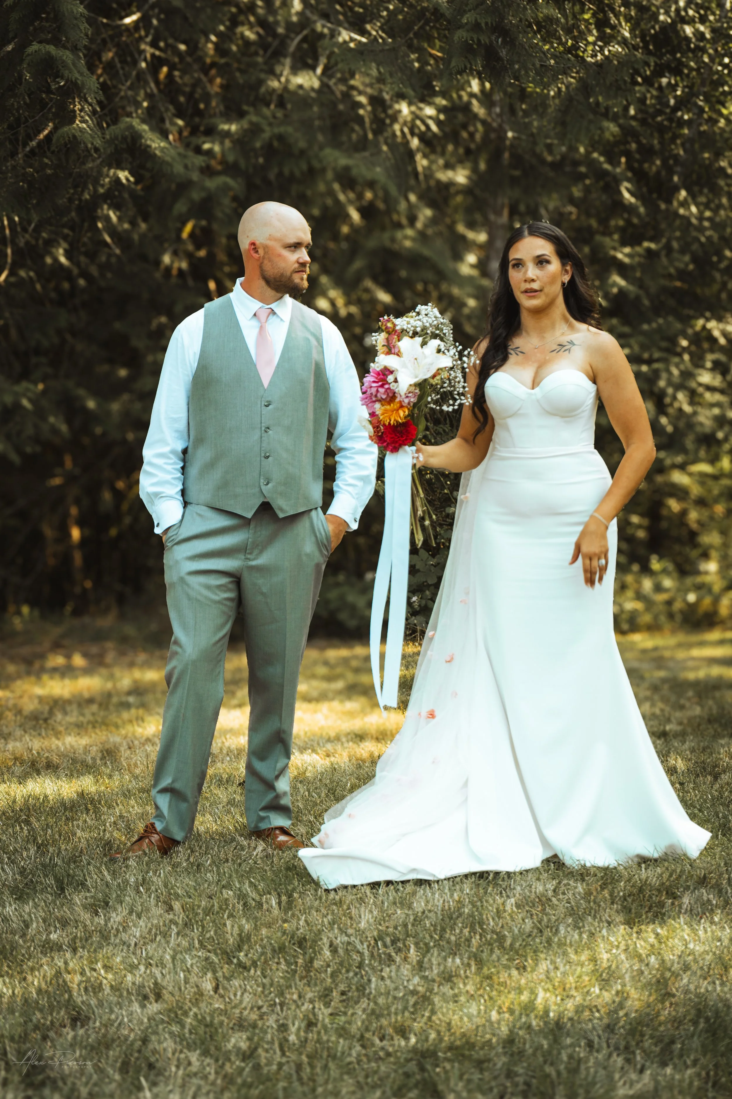 bride and groom walking with each other at their wedding in Olympia, wa