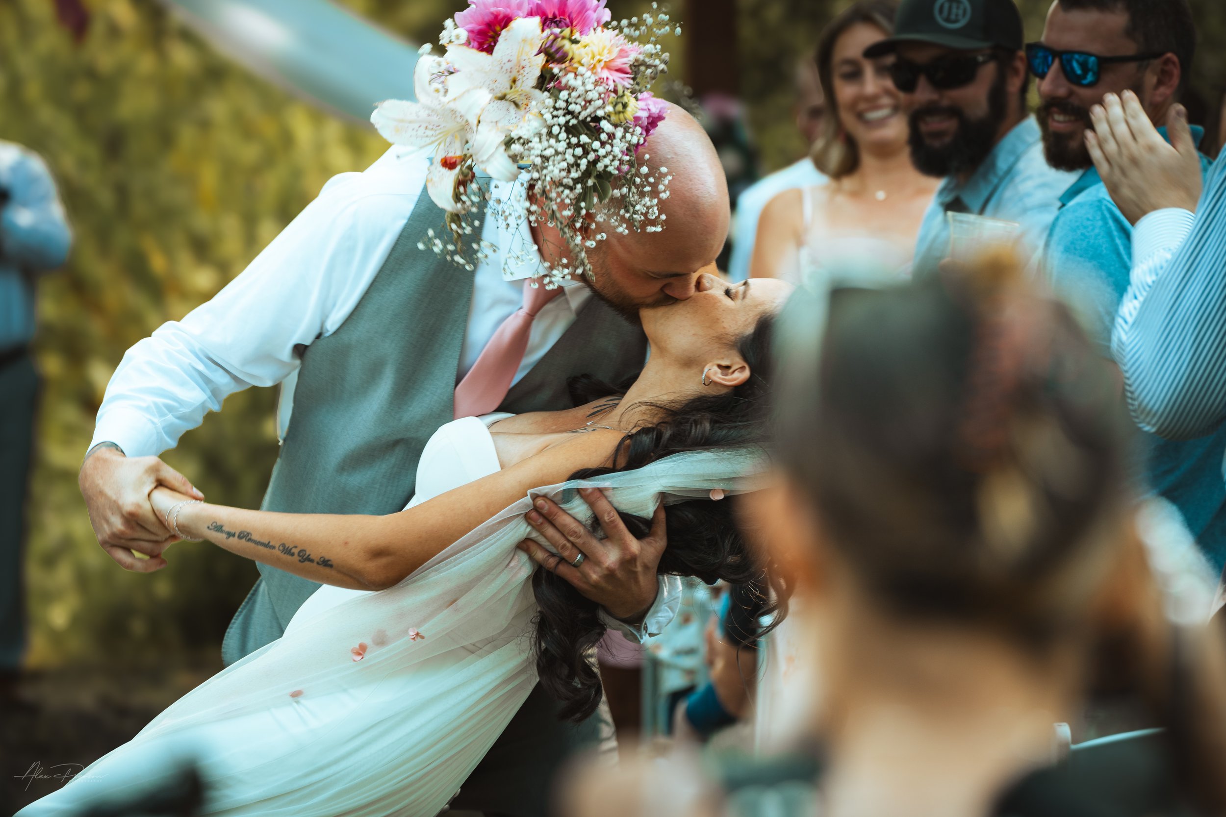 Bride and Groom kissing during a wedding in Olympia,wa 