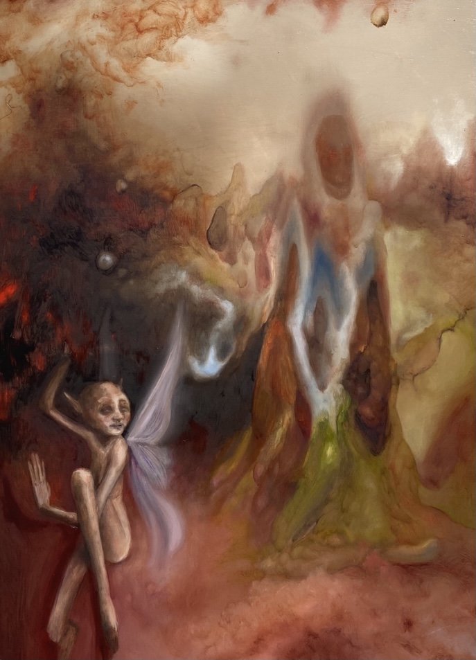 Vanished in a Smoother of Foam, 2020.
Oil on panel, 24''x 18''