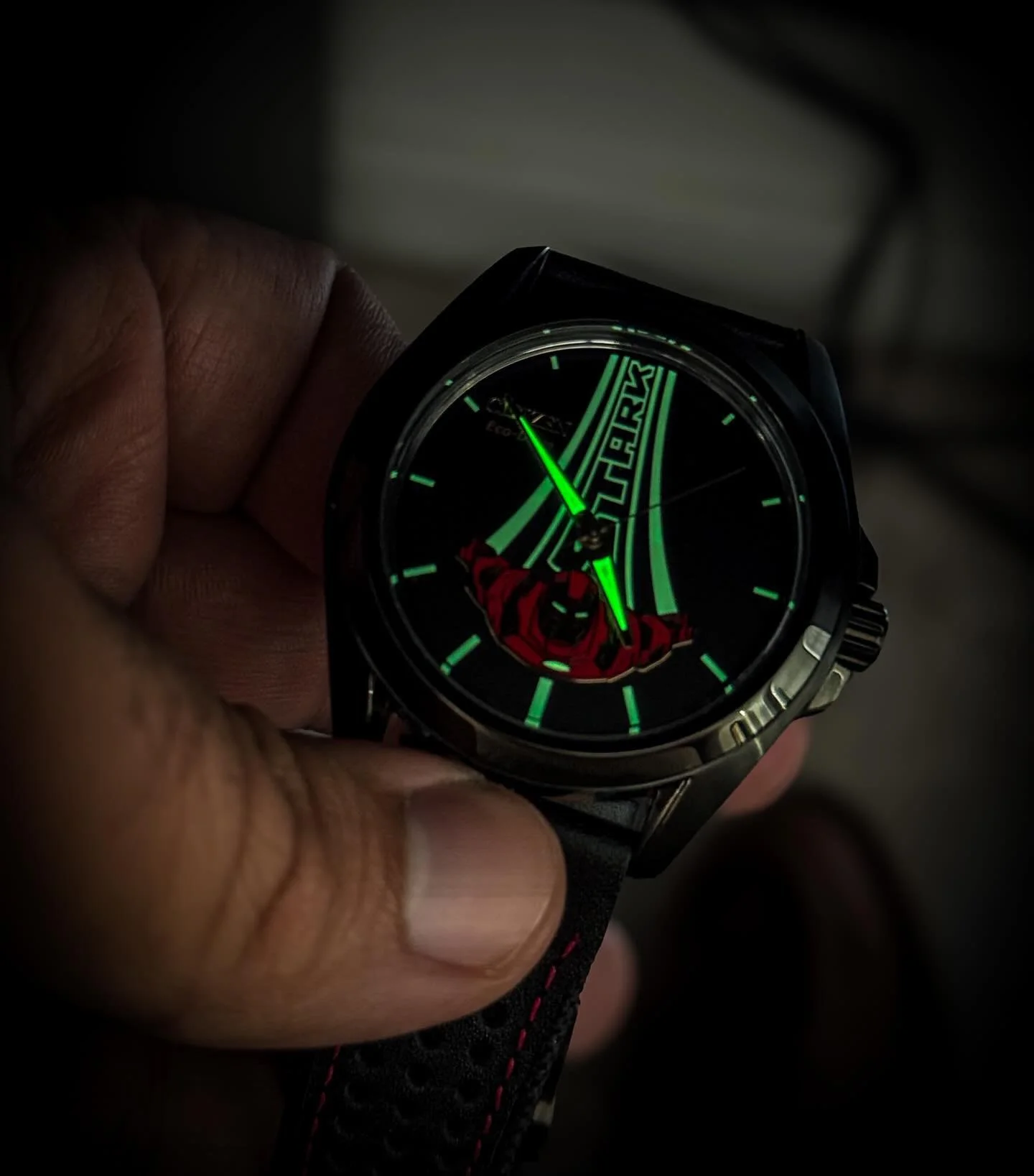 Did someone say #FridayNightLumeBattle ?  I recently interviewed @adamkubert for the second time about his collaboration with @citizenwatchus . Not only is the Iron Man illustration he did for this watch dynamic, but it&rsquo;s also lumed in such a f