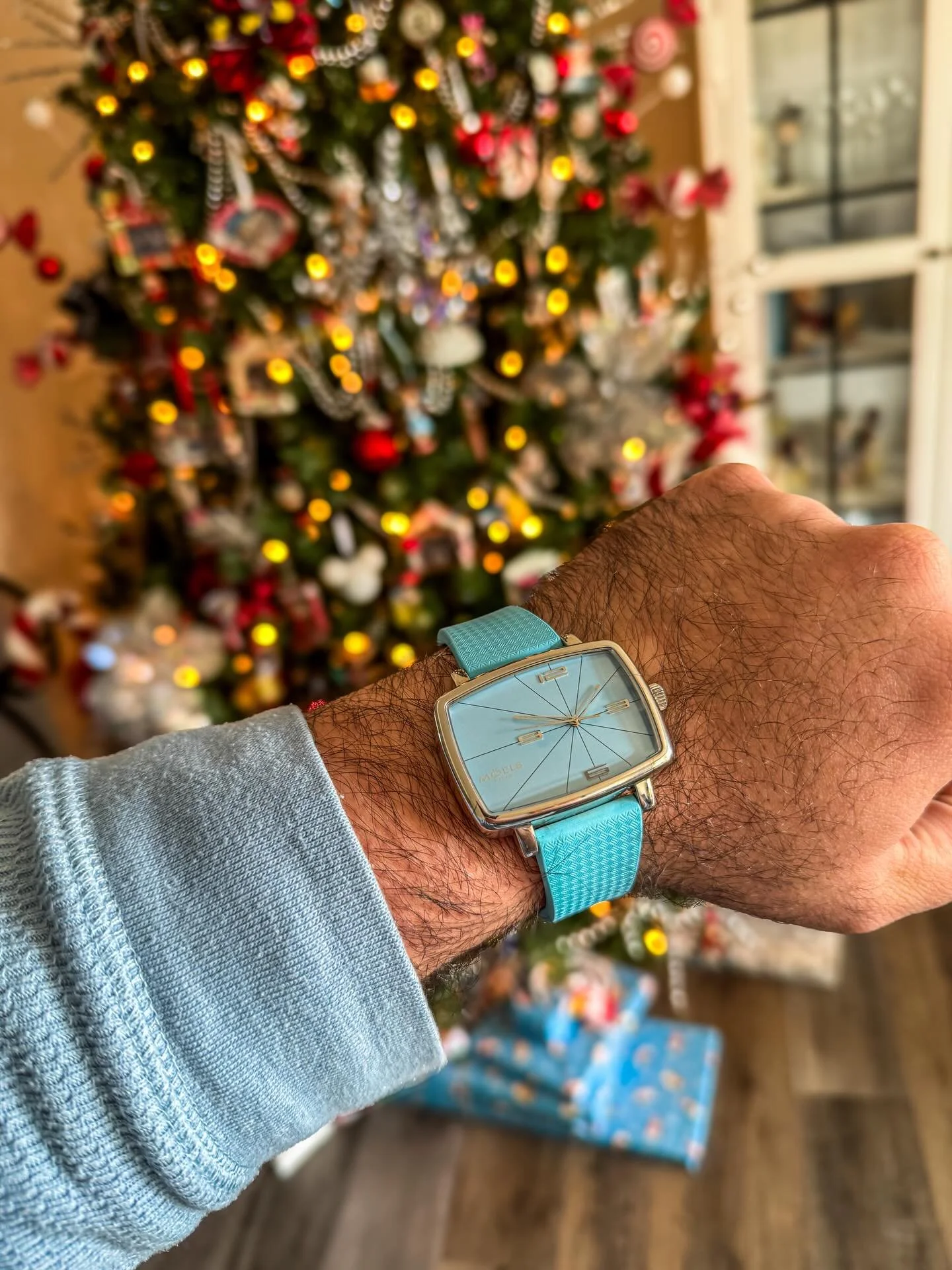 Time to snuggle up in the cold with my ice blue @moelsandco 528. 🥶 @phantom_of_the_pupra makes for the perfect warm spot. Also, have y&rsquo;all even checked out the new Moels 528 S2? Thinner, smaller, and an upgraded movement from the piece I&rsquo