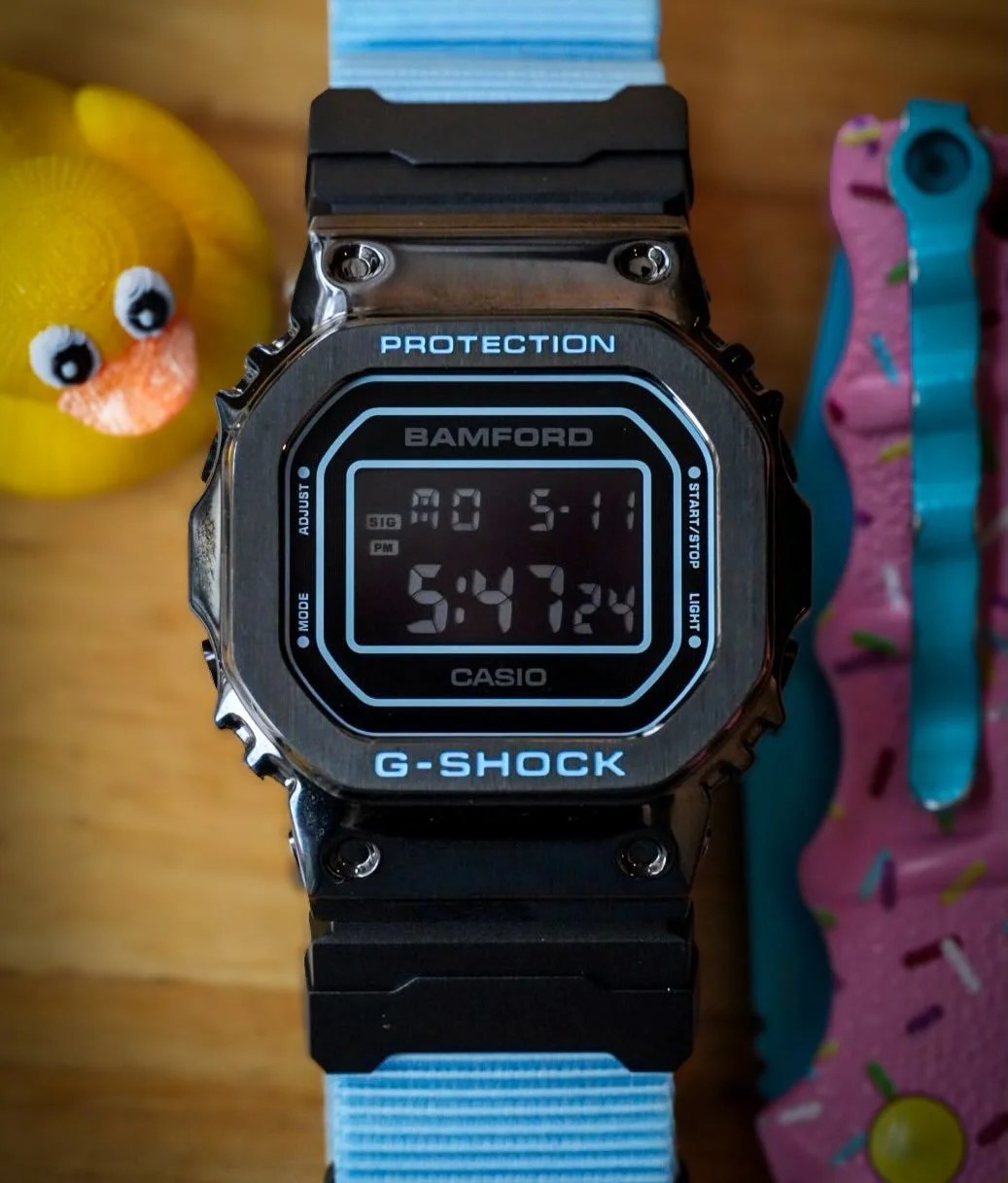 Something about the Bamford Blue on a blacked out G-Shock is just magnificent. However, if I&rsquo;m being totally honest, the little bit that put me over the top for this watch was the @barkandjack strap that was put out to match it. A little upset 