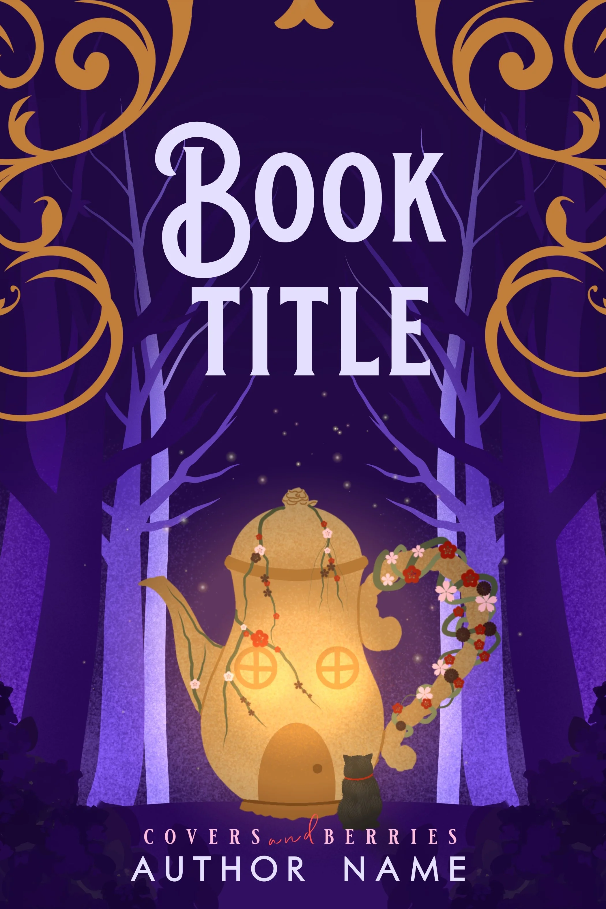 Book cover with teapot shaped house with a bear or cat in the front