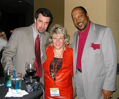 with promoter Maureen Smith and vocalist Buford Powers at the NARM convention, August 14th, 2005, in San Diego, California.