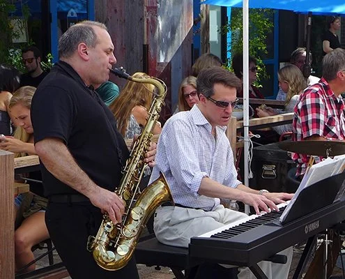 with Tony Malfatti (saxophone) at Town Center, Corte Madera, California, August 18th, 2013.