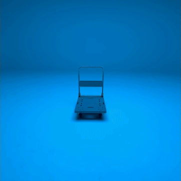 Trolley cart against a blue background.