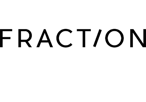 Black background with white text that says 'FRACTION' in a modern, stylized font.