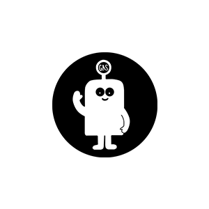 A cartoon gas meter with a smiling face, waving, on a black background.