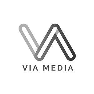 VIA MEDIA logo with stylized 'V' and 'A' in gray, and the words 'VIA MEDIA' below.
