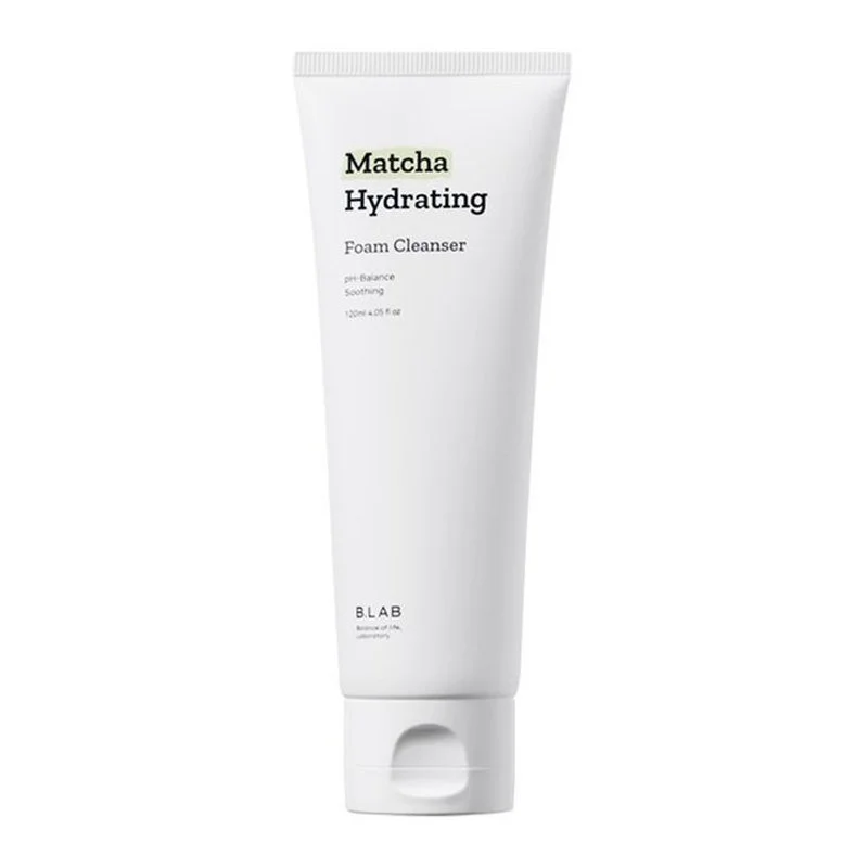 White tube of Matcha Hydrating Foam Cleanser with black text, brand name B.LAB at the bottom.