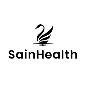 Swan logo in black and white with the words "SainHealth" beneath it.