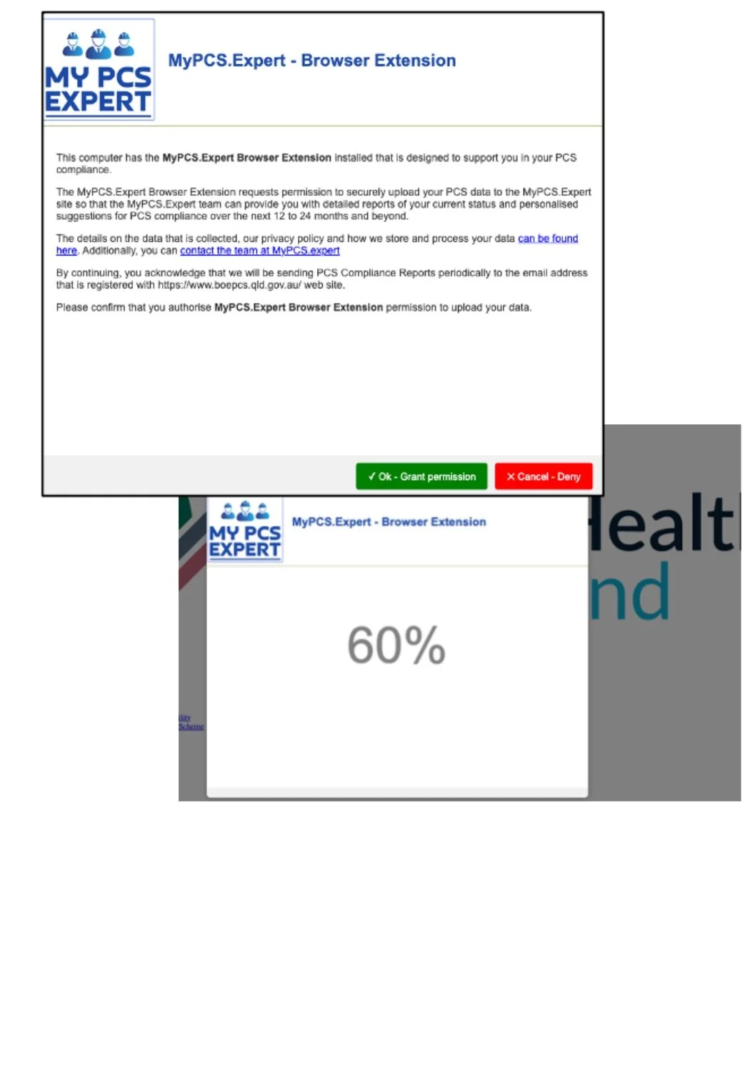 MyPCSExpert extension progress screenshot