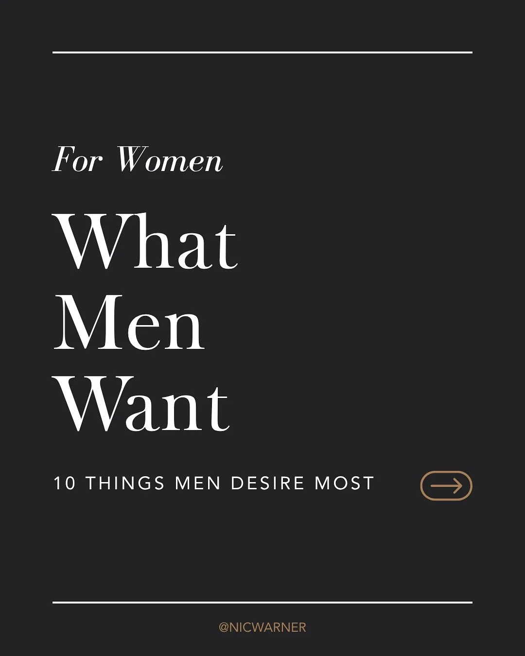 In response to @sarahwarnaar What Women Want,
Here are my top 10 things men want!

If you want to love your man in a way that he receives it, these slides will cover the vast majority of men. 

For the feminine that want to know more about men, my be