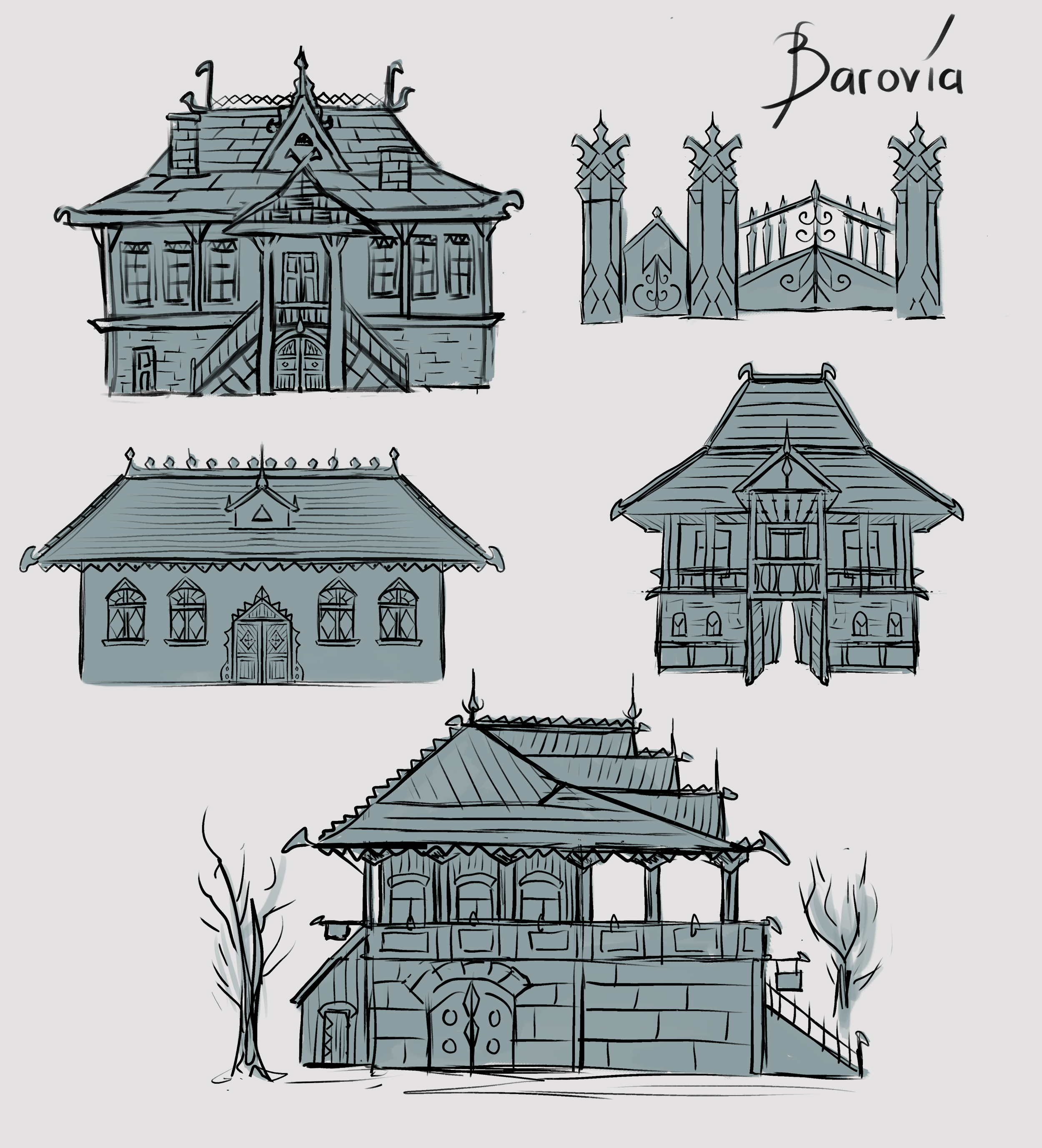 Architectural sketches of the village of Barovia - Curse of Strahd