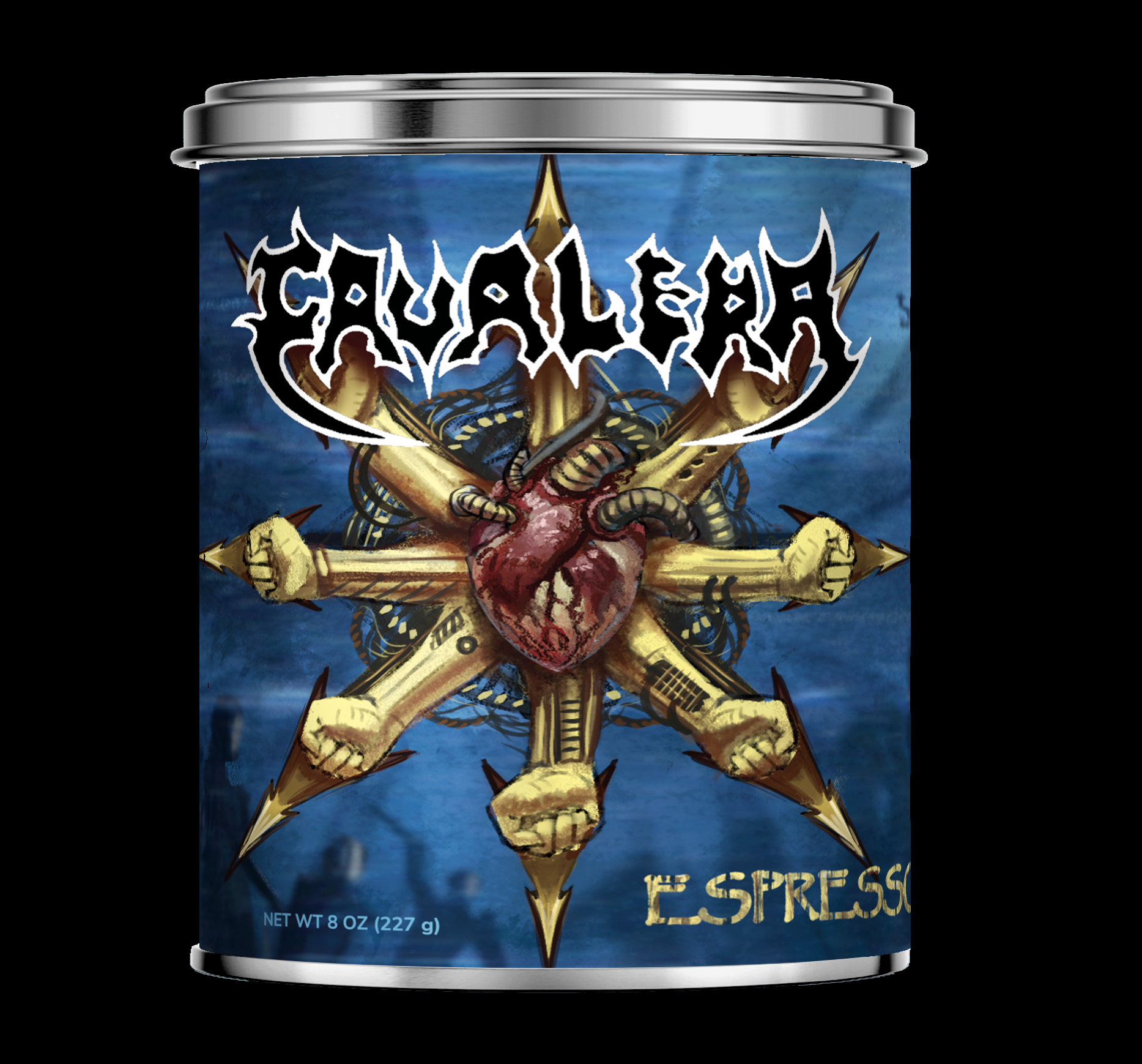 Coffee Can Design - An alternative packaging concept featuring a second original illustration inspired by Sepultura's iconic Chaos A.D. album. The artwork pays tribute to one of the most influential records in Brazilian metal while adapting its energ