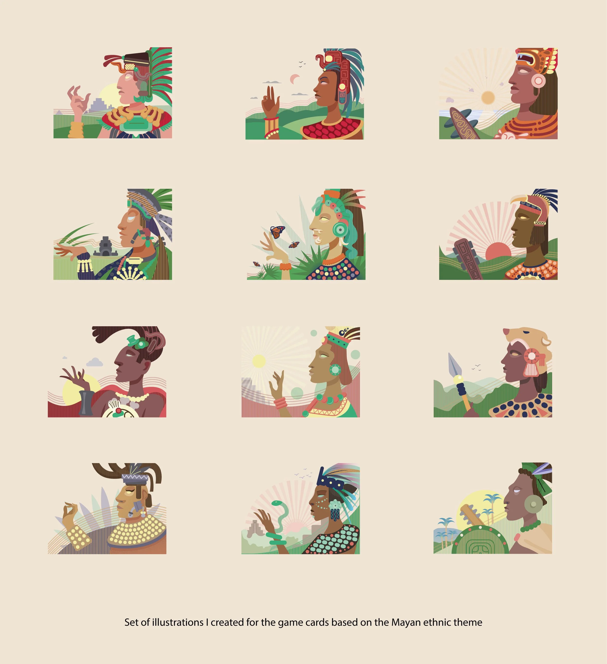 Court Card Illustrations

Custom face card illustrations inspired by Mayan attire, iconography, and artistic traditions. Each character was designed to celebrate the richness of Mayan culture while maintaining a unified visual language across the ent