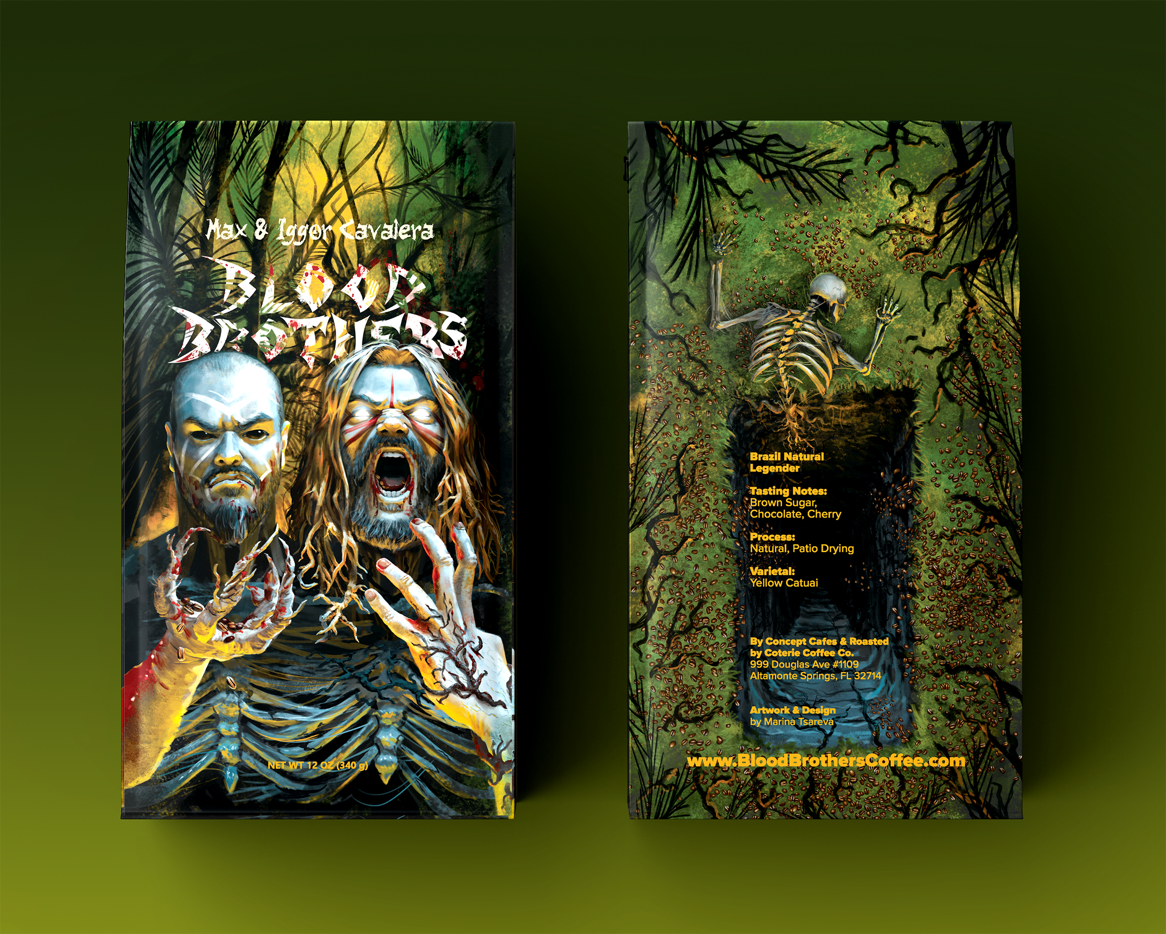 Coffee Packaging Design - A premium retail packaging concept showcasing both the front and reverse sides of the Cavalera Coffee package. 