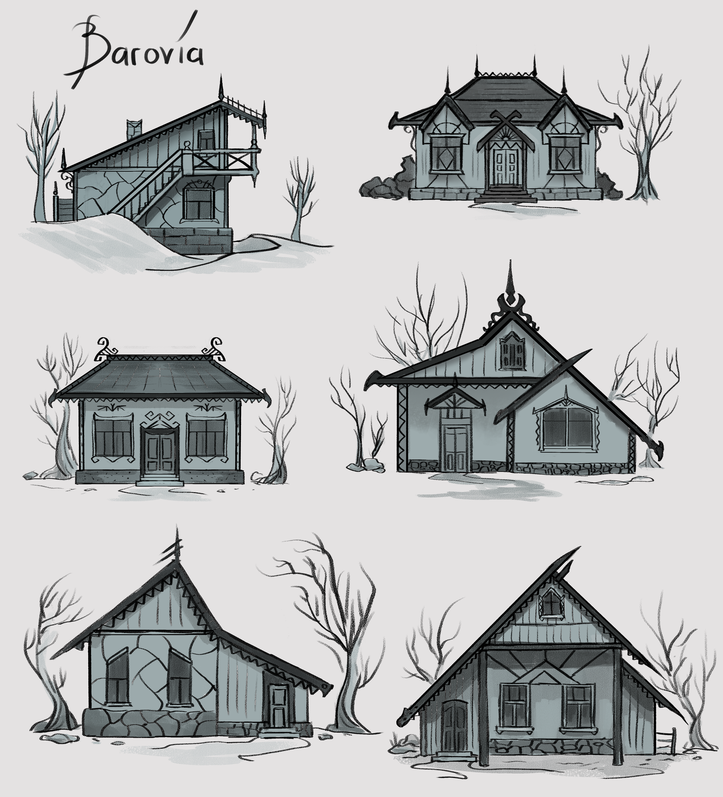 Architectural sketches of the village of Barovia - Curse of Strahd