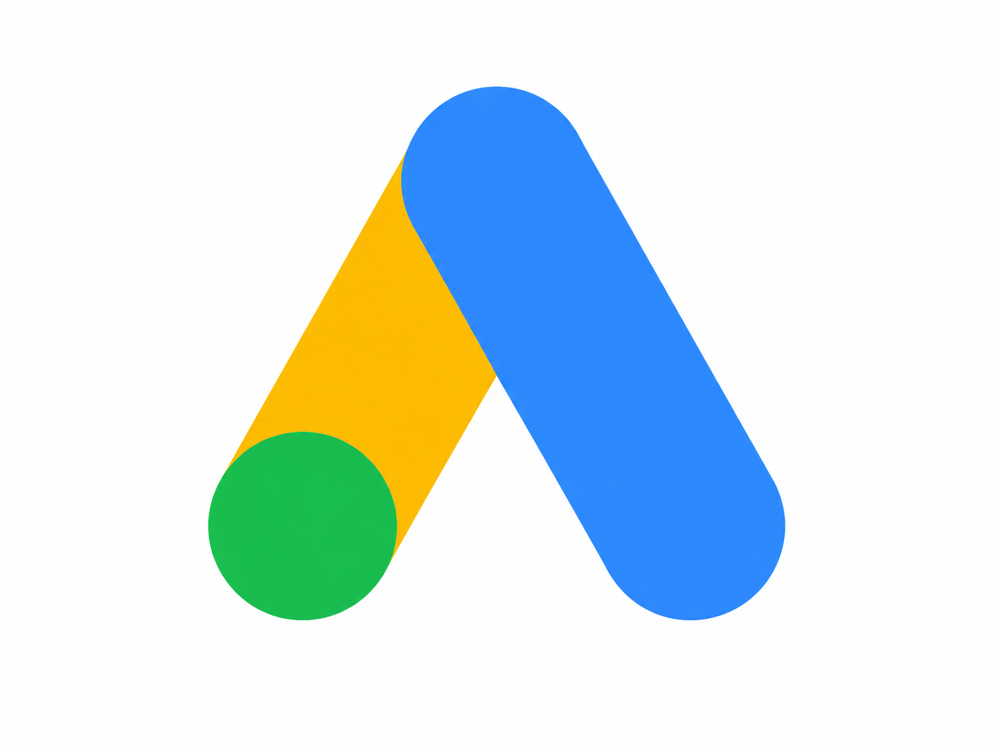 google advertentie logo met een groene cirkel, een gele diagonale streep en een blauwe diagonale streep op een witte achtergrond.