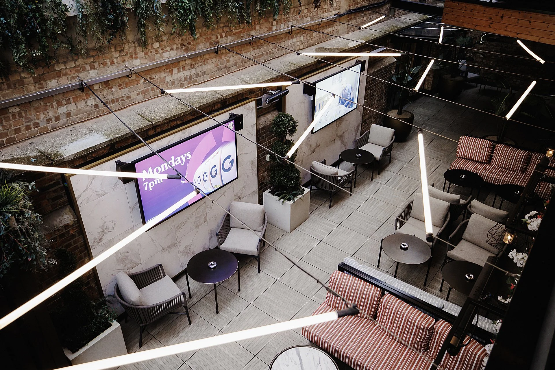 Birds-eye-view of outside seating and area