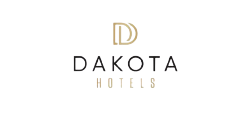 Logo of Dakota Hotels with a gold and black design.