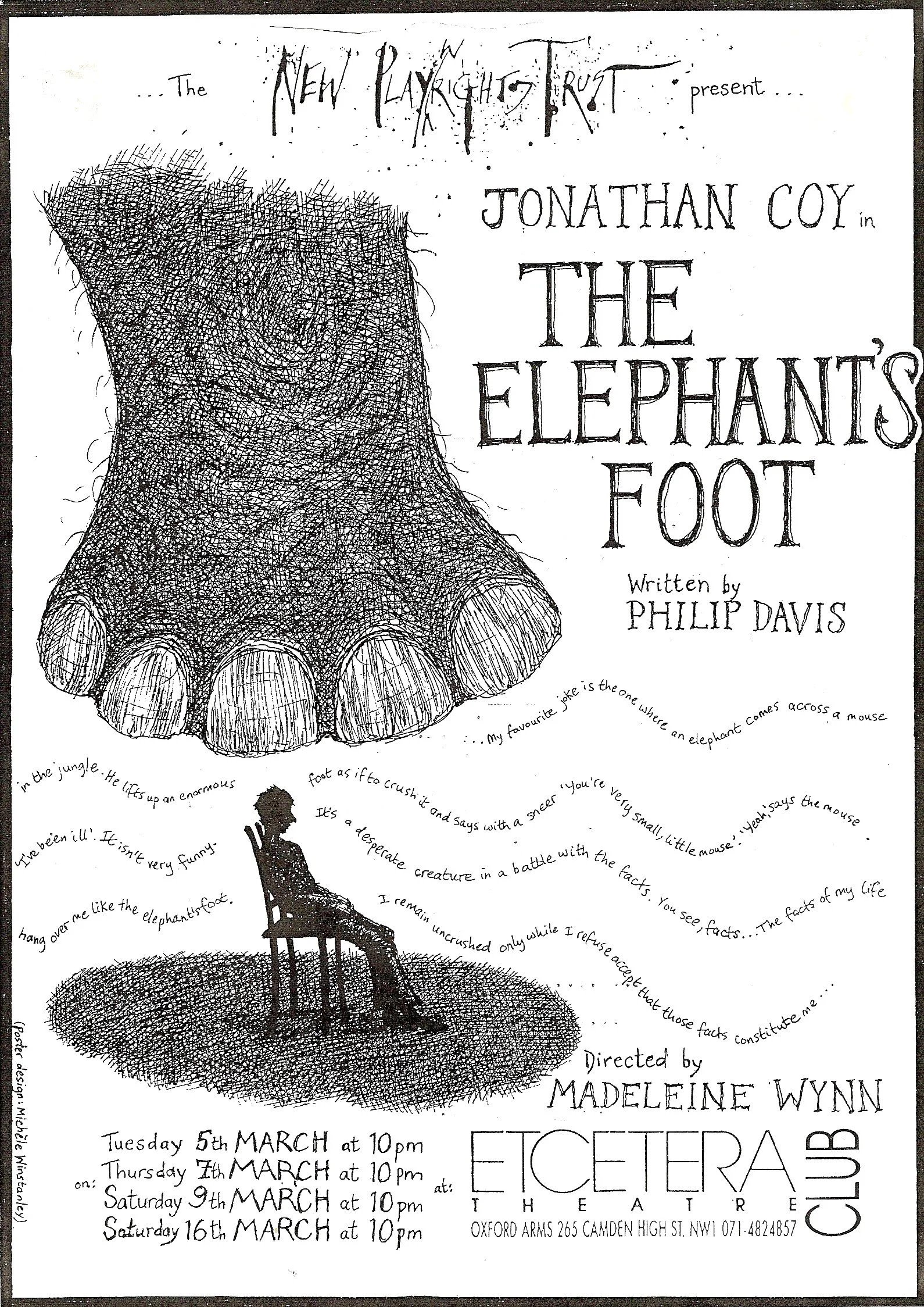 'THE ELEPHANT'S FOOT' POSTER FOR PLAY AT THE OLD RED LION THEATRE (pen and ink)