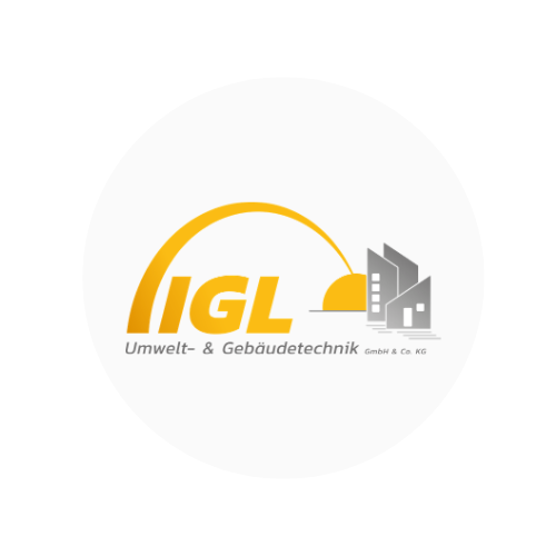 Logo der Firma IGL mit Text "Umwelt- & Gebäudetechnik" und grafischer Darstellung eines Gebäudes und der Sonne.