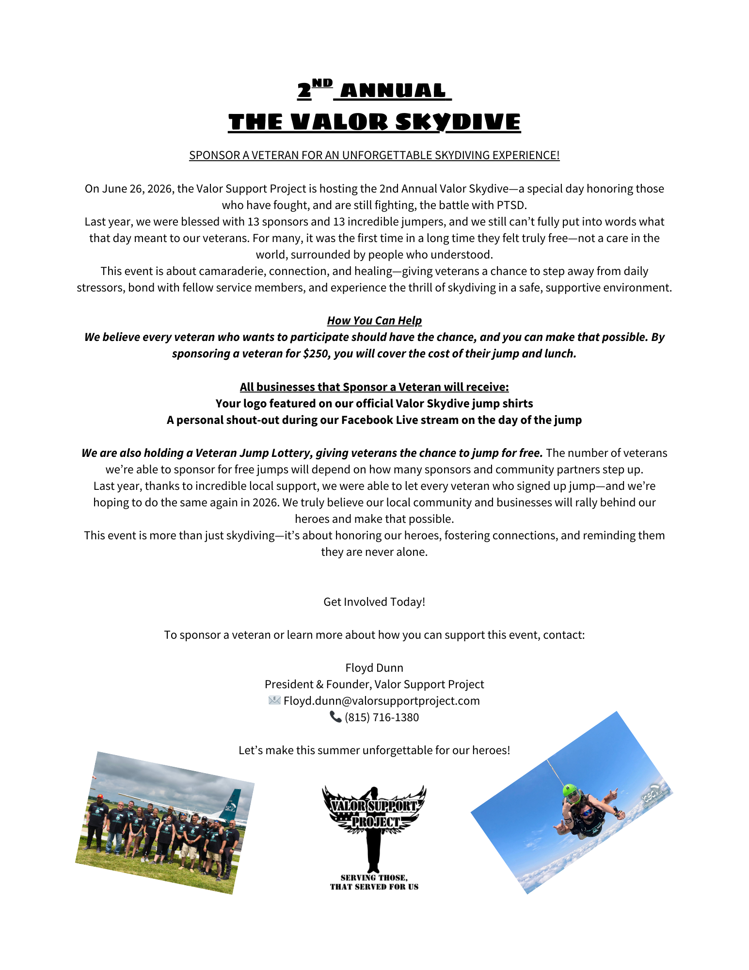 2nd Annual Valor Skydive: PTSD Awareness Jump 