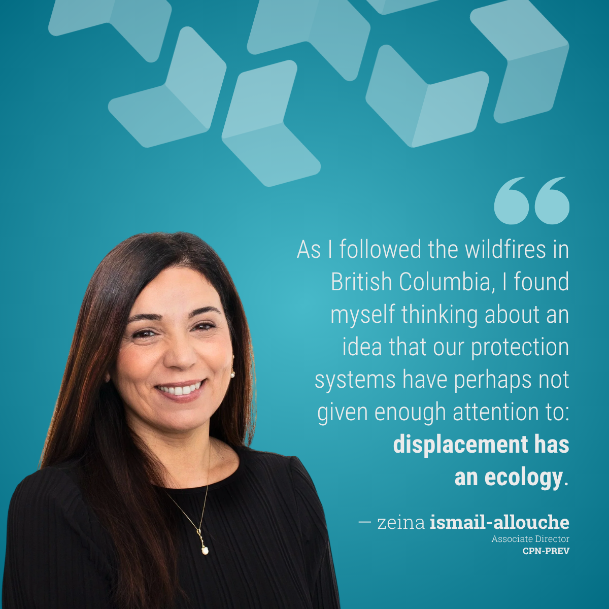 "As I followed the wildfires in British Columbia, I found myself thinking about an idea that our protection systems have perhaps not given enough attention to: displacement has an ecology."
